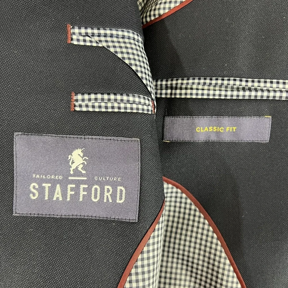 Stafford Blazer Mens 48L Long Wool Golden Buttons Navy Suit Jacket Sport Coat